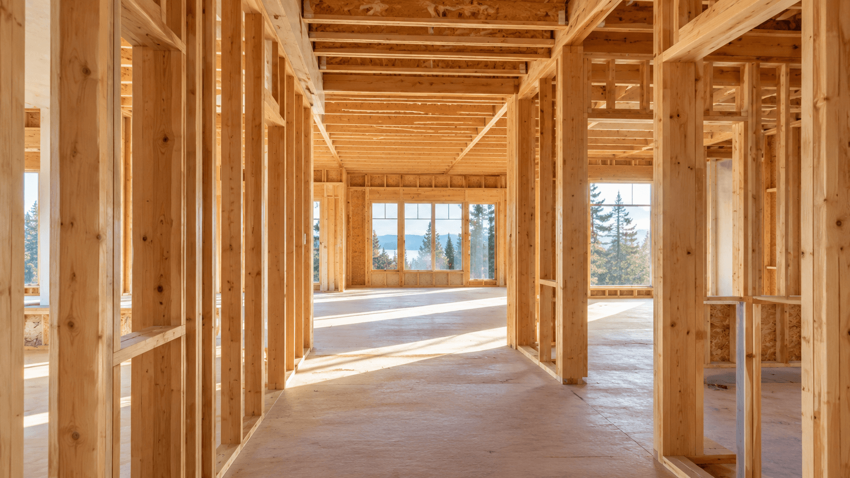 Illustrative framed interior hallway